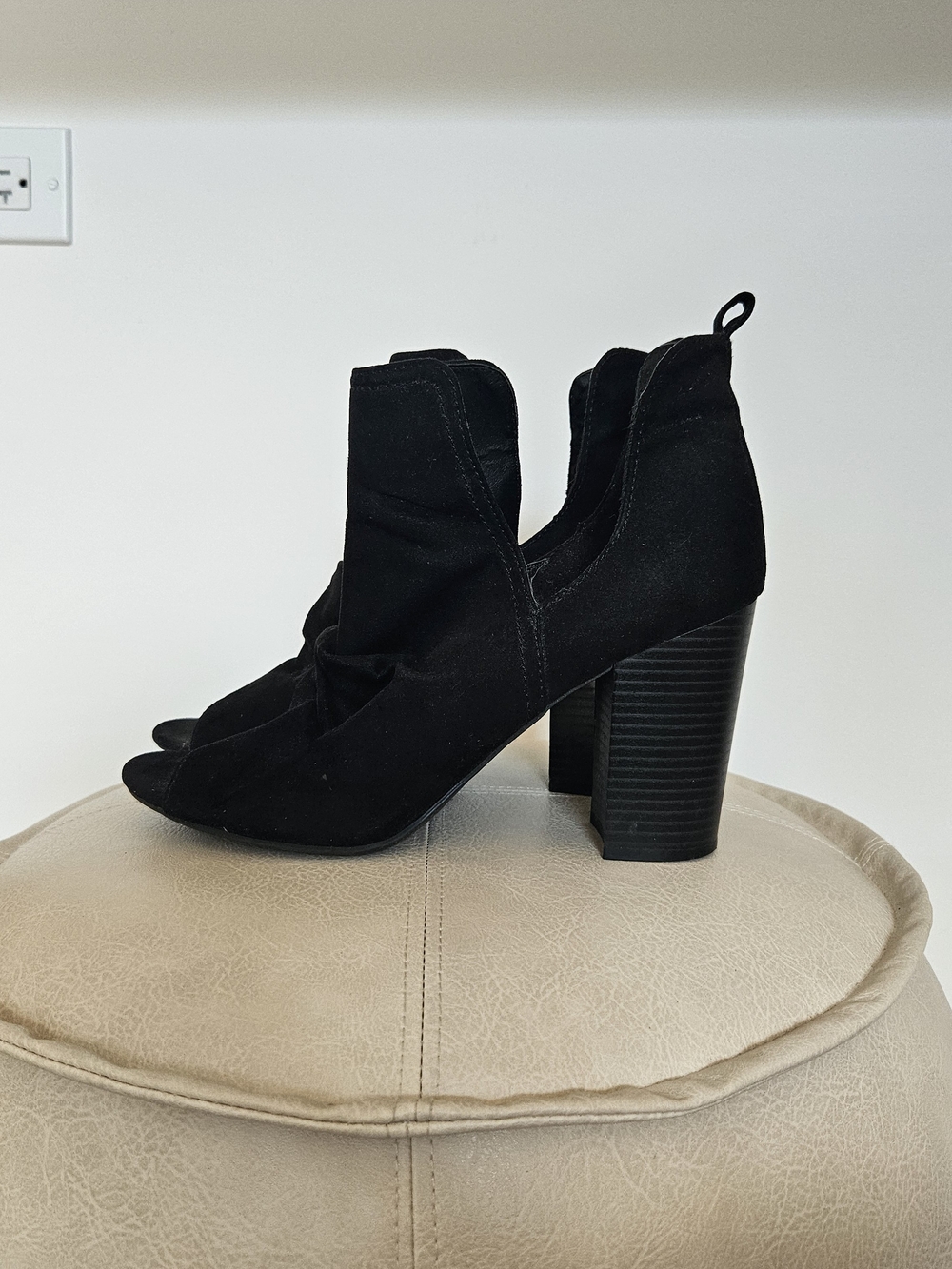 Brash Black Peep-Toe Block Heel Ankle Booties
